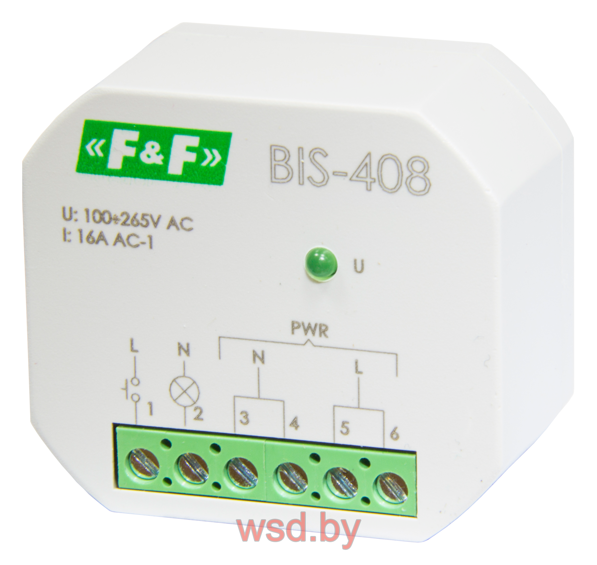 BIS-408 для установки в монтажную коробку Ø 60мм 100–265B AC 16A 1NO IP20